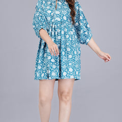 MANOJAVA Women Sky Blue Rayon Fit & Flare Dress