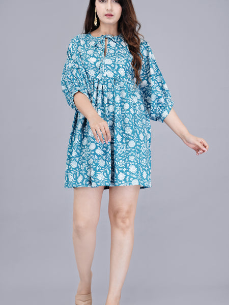 MANOJAVA Women Sky Blue Rayon Fit & Flare Dress