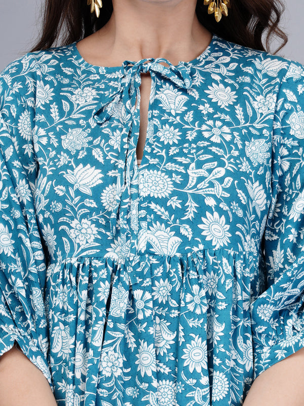 MANOJAVA Women Sky Blue Rayon Fit & Flare Dress