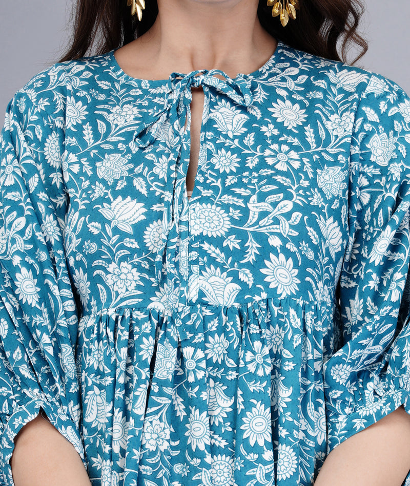 MANOJAVA Women Sky Blue Rayon Fit & Flare Dress