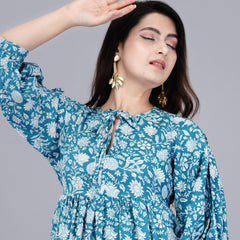 MANOJAVA Women Sky Blue Rayon Fit & Flare Dress