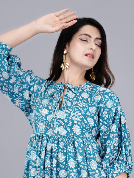 MANOJAVA Women Sky Blue Rayon Fit & Flare Dress