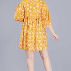 MANOJAVA Women Yellow Rayon Fit & Flare Dress