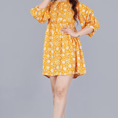 MANOJAVA Women Yellow Rayon Fit & Flare Dress