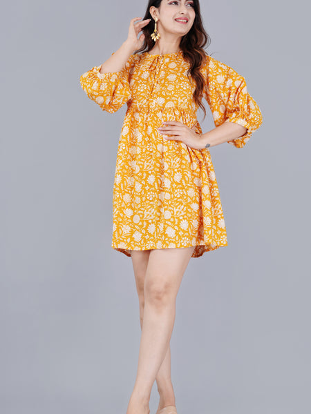 MANOJAVA Women Yellow Rayon Fit & Flare Dress