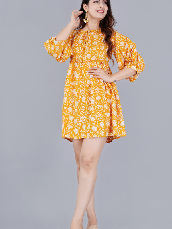 MANOJAVA Women Yellow Rayon Fit & Flare Dress