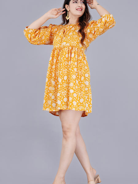 MANOJAVA Women Yellow Rayon Fit & Flare Dress