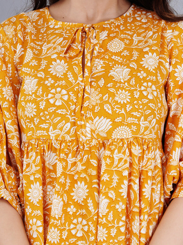 MANOJAVA Women Yellow Rayon Fit & Flare Dress