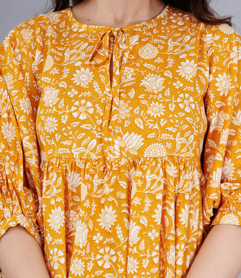 MANOJAVA Women Yellow Rayon Fit & Flare Dress