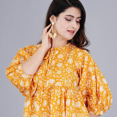 MANOJAVA Women Yellow Rayon Fit & Flare Dress