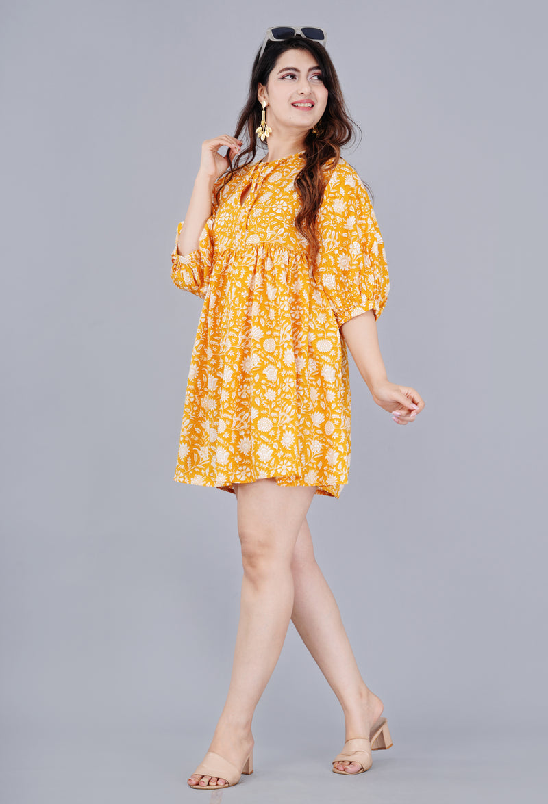 MANOJAVA Women Yellow Rayon Fit & Flare Dress