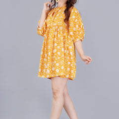 MANOJAVA Women Yellow Rayon Fit & Flare Dress