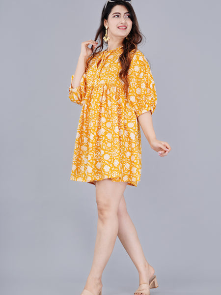 MANOJAVA Women Yellow Rayon Fit & Flare Dress
